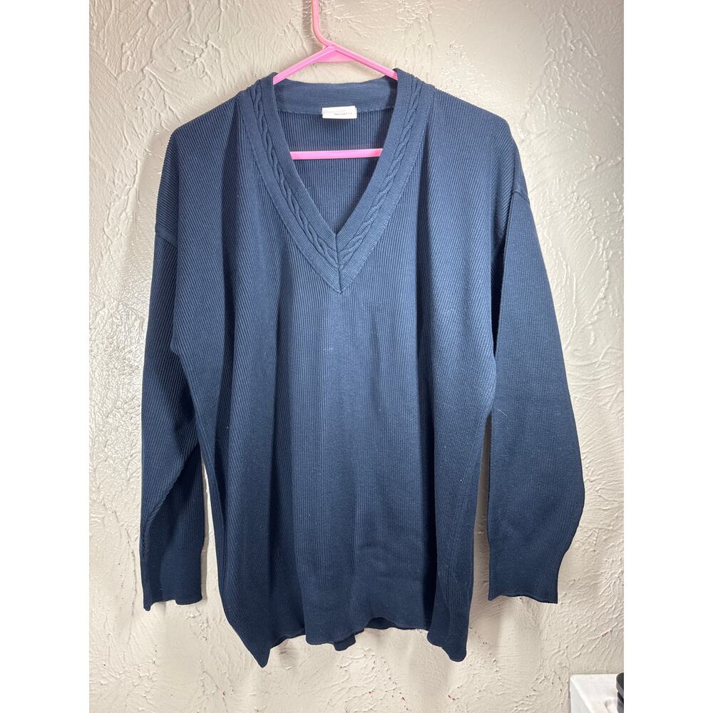 Mondi Navy Blue V-Neck Sweater Tight Knit Pullover Womens‎ Size 16